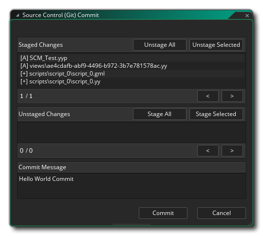Source Control Staged Changes