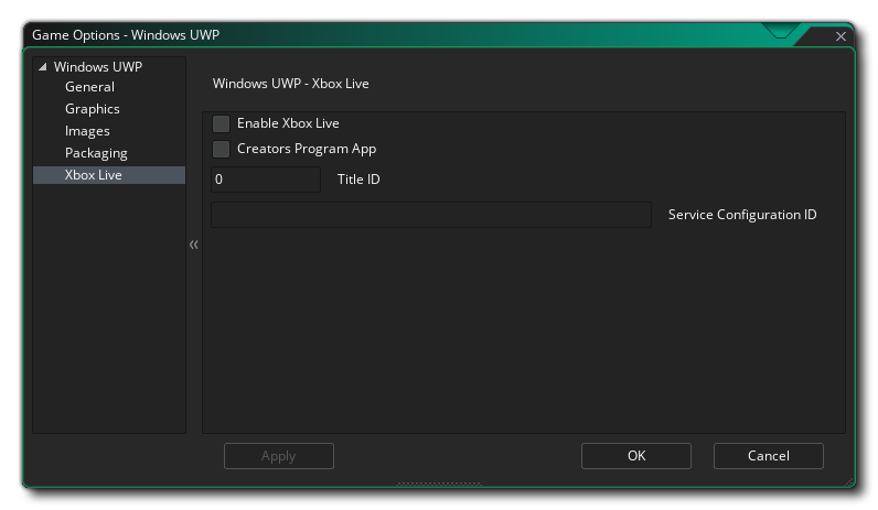 UWP XBox Live Options